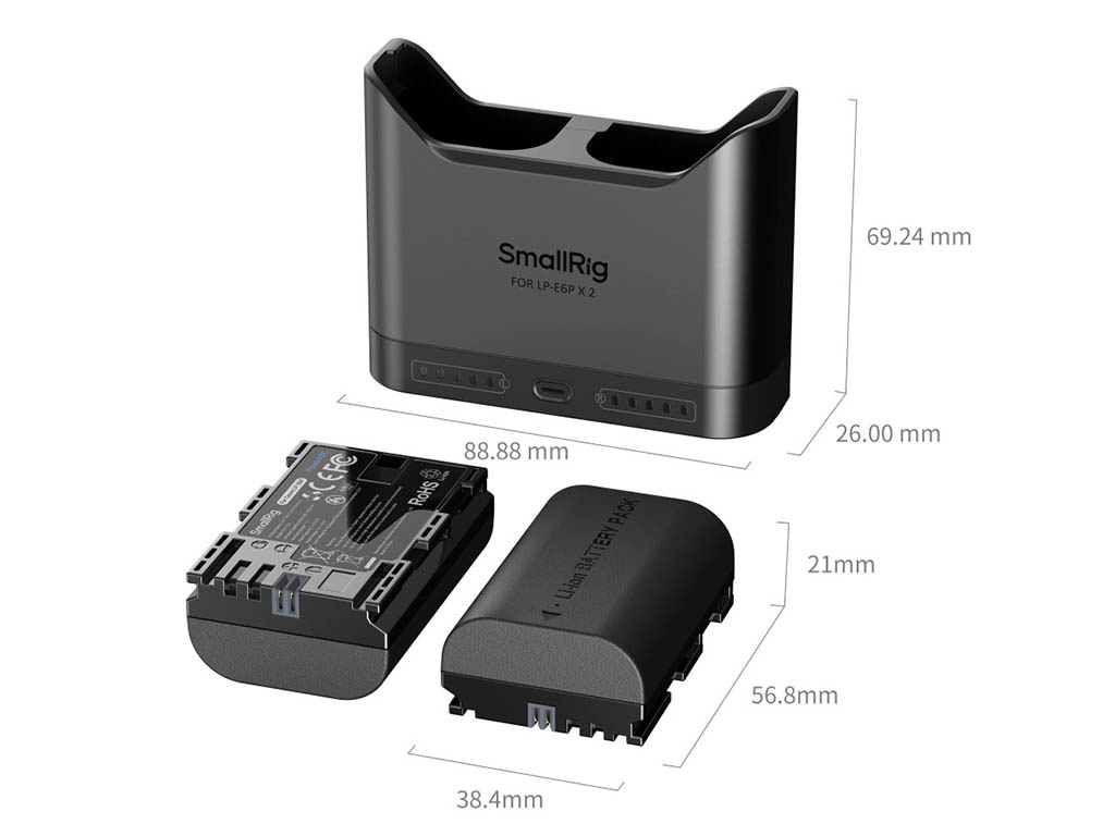 SmallRig 5485 Canon LP-E6P Turbo Hızlı 2 Batarya + Şarj Kiti 2 Batarya + Turbo Şarj Aleti